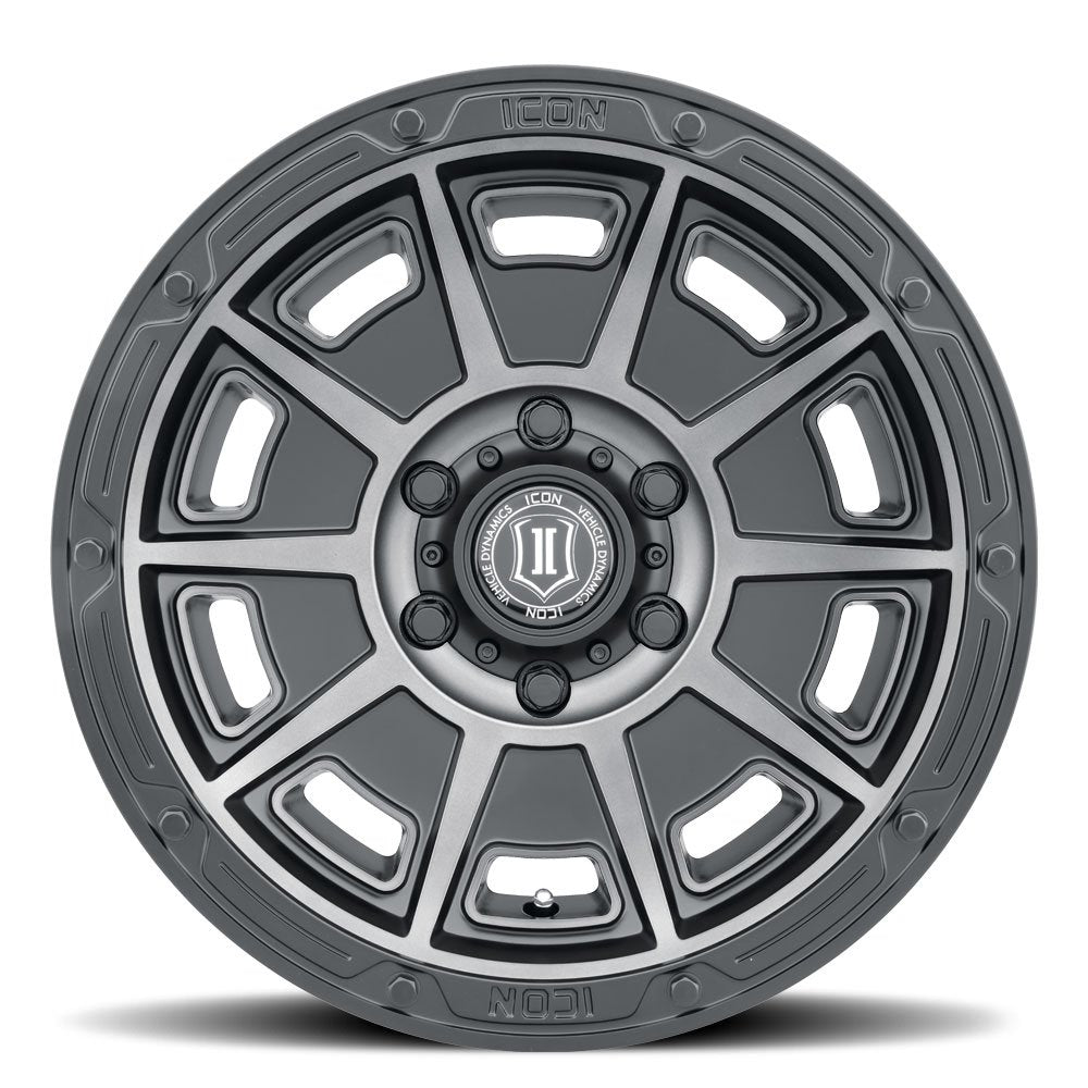 (Special Pricing) 17x8.5 ICON Victory Smoked Satin Black Tint 6x5.5/139.7 0mm - Flex Offroad