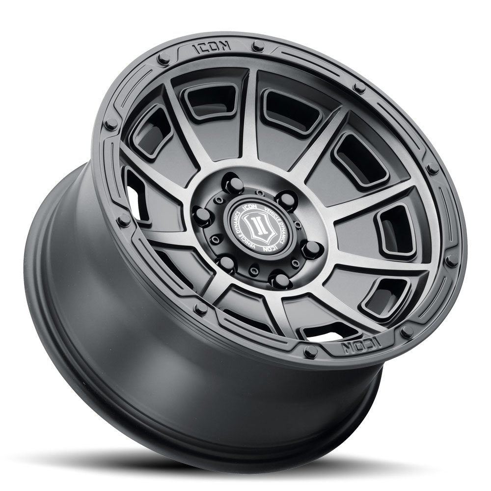 (Special Pricing) 17x8.5 ICON Victory Smoked Satin Black Tint 6x120 0mm - Flex Offroad