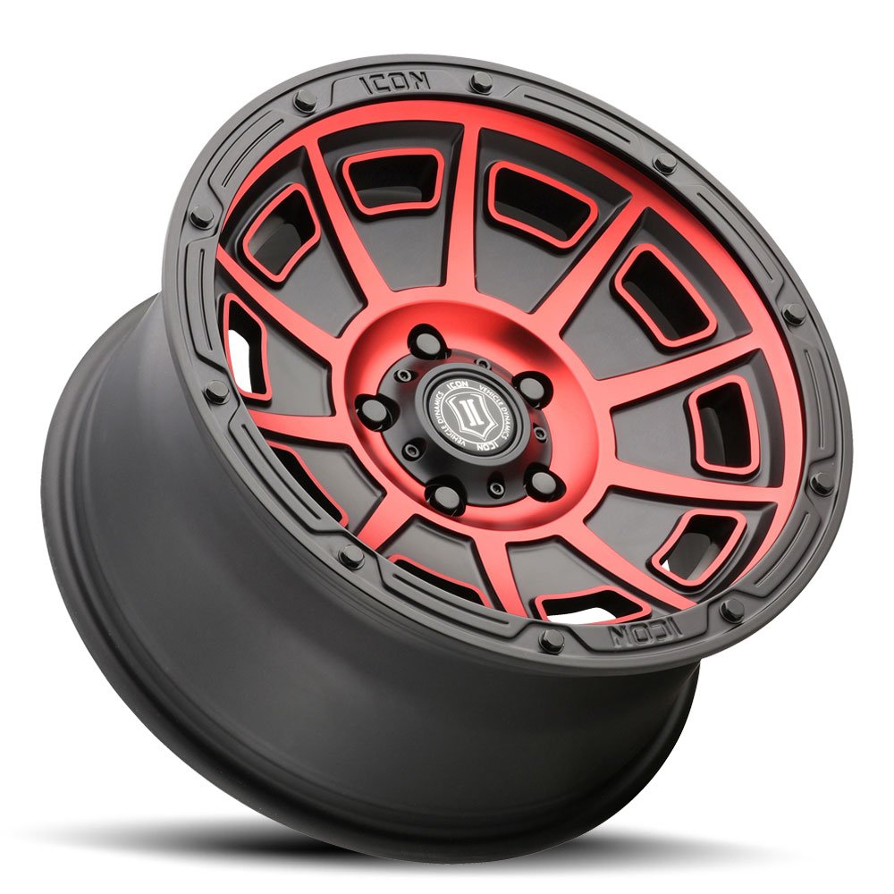 (Special Pricing) 17x8.5 ICON Victory Satin Black w/ Red Tint 5x4.5/114.3 0mm - Flex Offroad