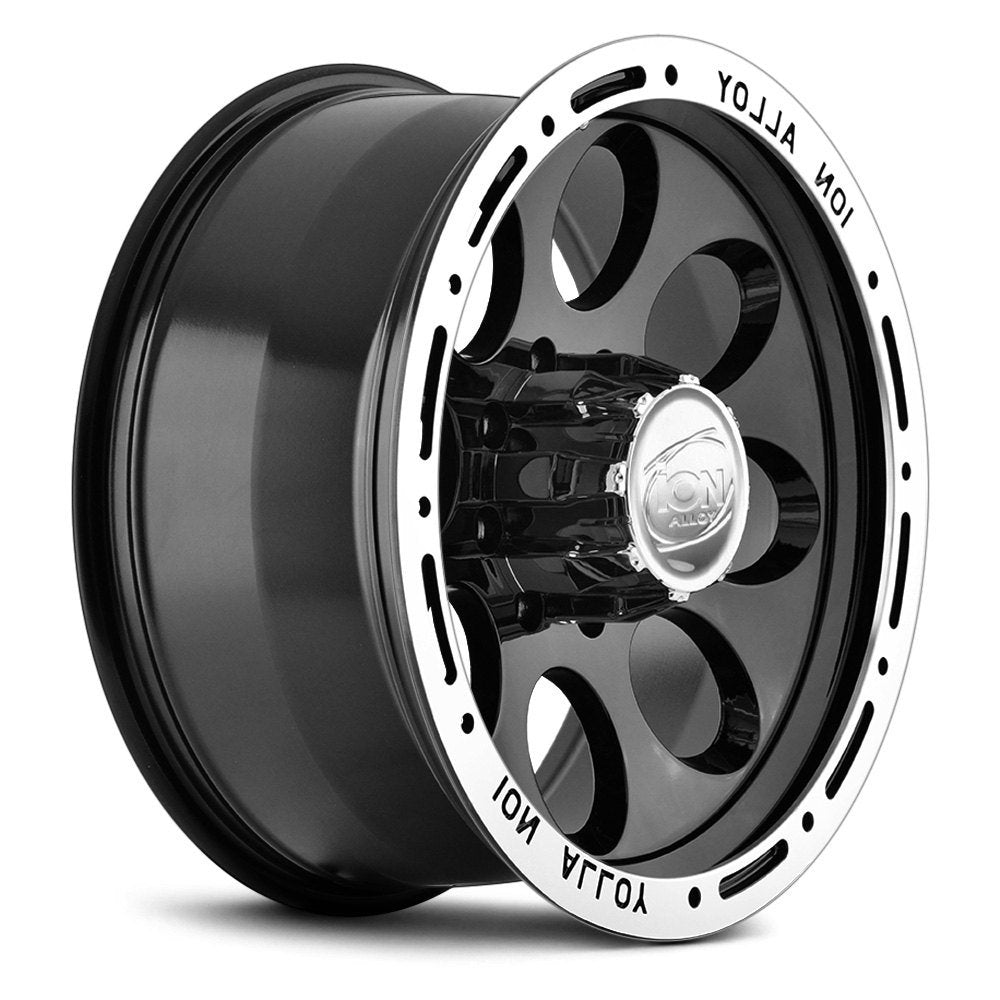 16x8 ION Alloy 174 Gloss Black w/ Machined Lip 8x6.5/165 -5mm