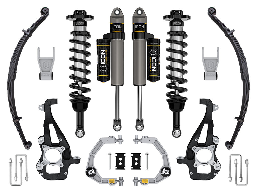 ICON 2021-2024 Ford F-150 4WD, 3.5-4.5" Lift, Stage 2 Suspension System, Billet, w/ Leaf Packs k93142l