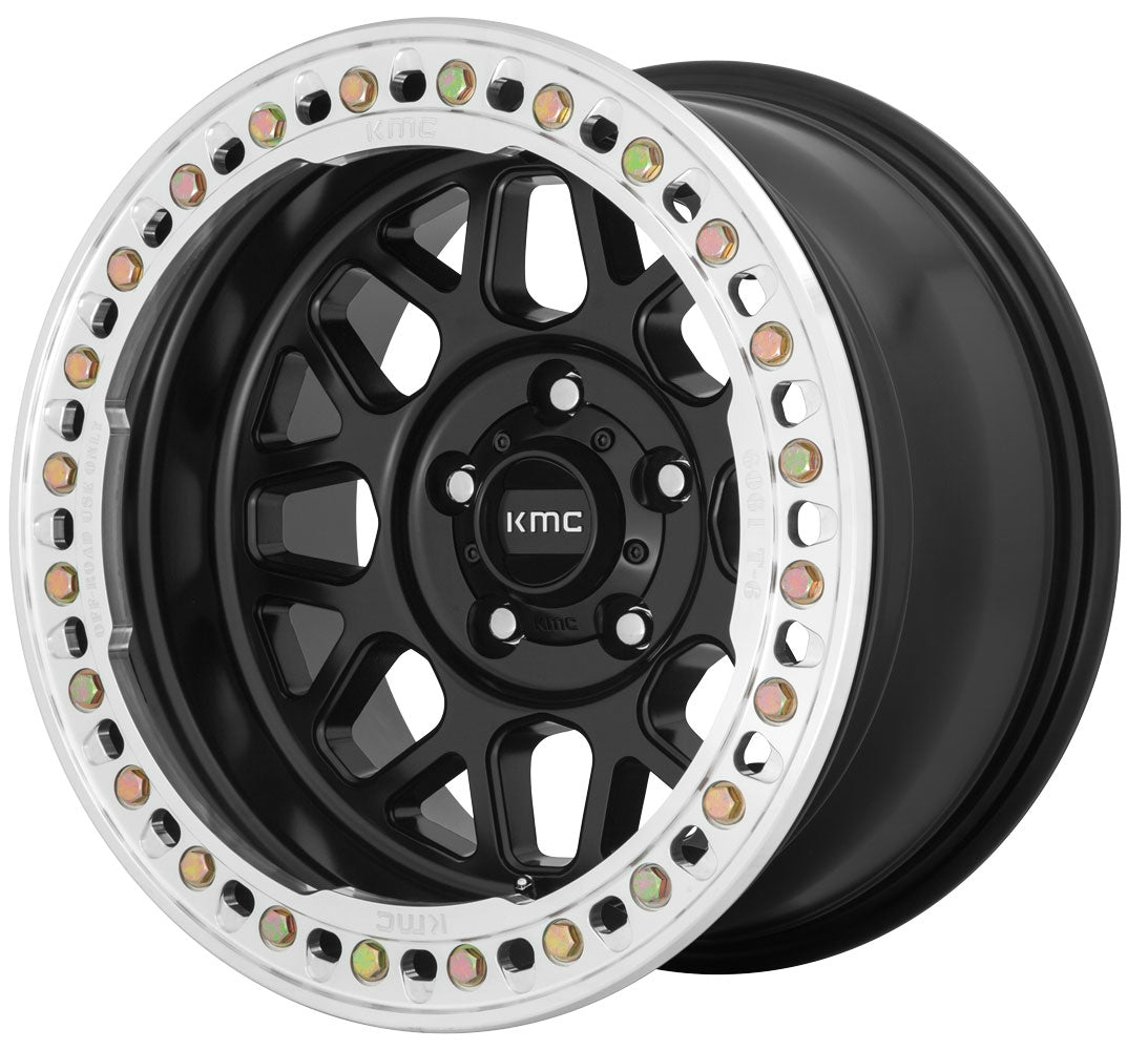 18x9 KMC KM235 Grenade Crawl Satin Black w/ Machined Ring (True Beadlock) 8x6.5/165 10mm