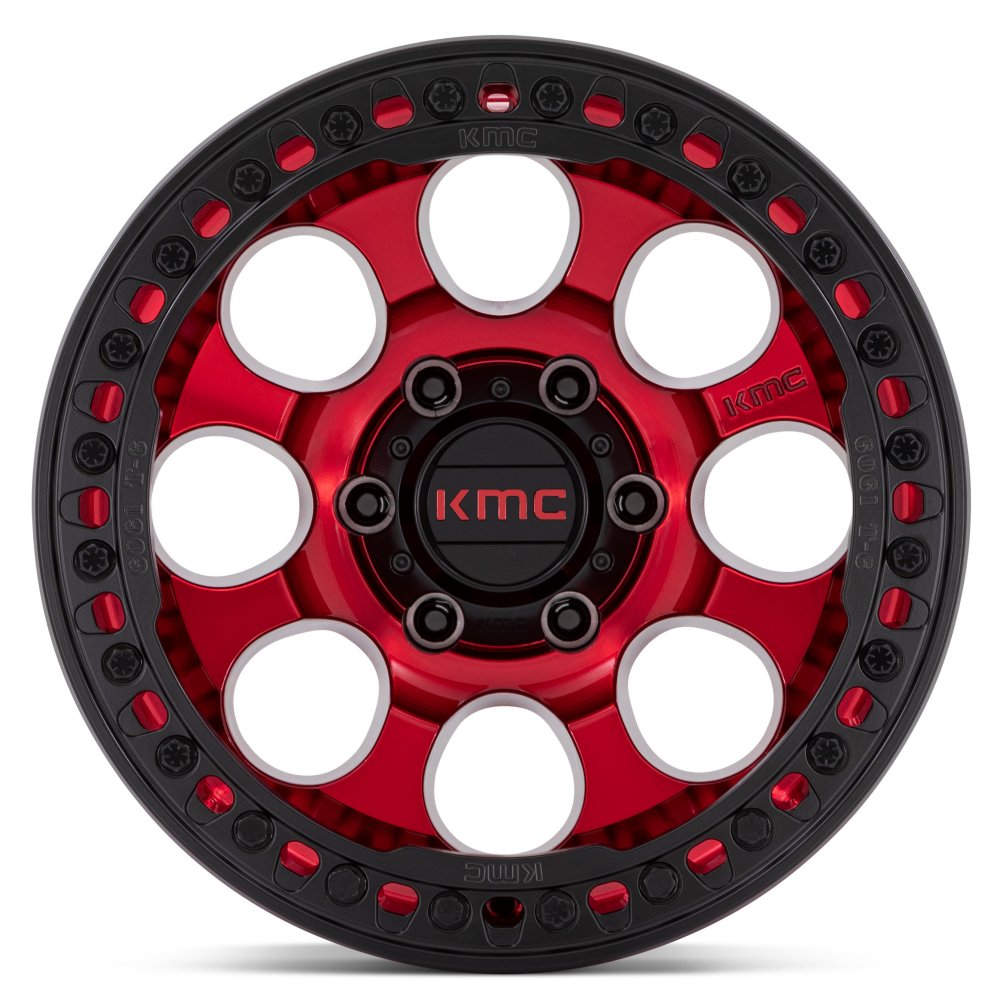 (Clearance - No Returns) 17x8.5 KMC KM237 Riot Beadlock Candy Red w/ Satin Black Ring (True Beadlock) 6x135 0mm