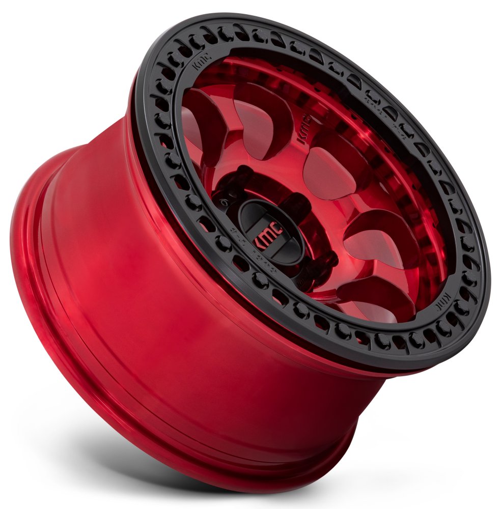 (Clearance - No Returns) 17x8.5 KMC KM237 Riot Beadlock Candy Red w/ Satin Black Ring (True Beadlock) 6x135 0mm