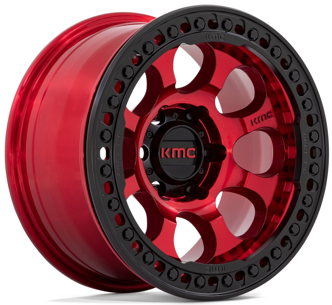 (Clearance - No Returns) 17x8.5 KMC KM237 Riot Beadlock Candy Red w/ Satin Black Ring (True Beadlock) 6x135 0mm