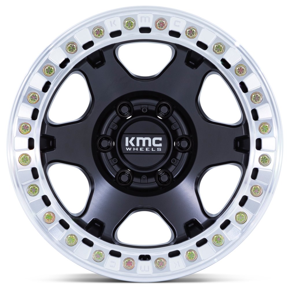 17x9 KMC KM238 VI Beadlock Satin Black w/ Machined Lip (True Beadlock) 8x6.5/165 -38mm