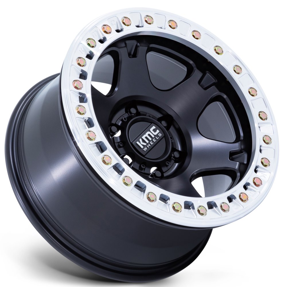 17x9 KMC KM238 VI Beadlock Satin Black w/ Machined Lip (True Beadlock) 8x6.5/165 -38mm