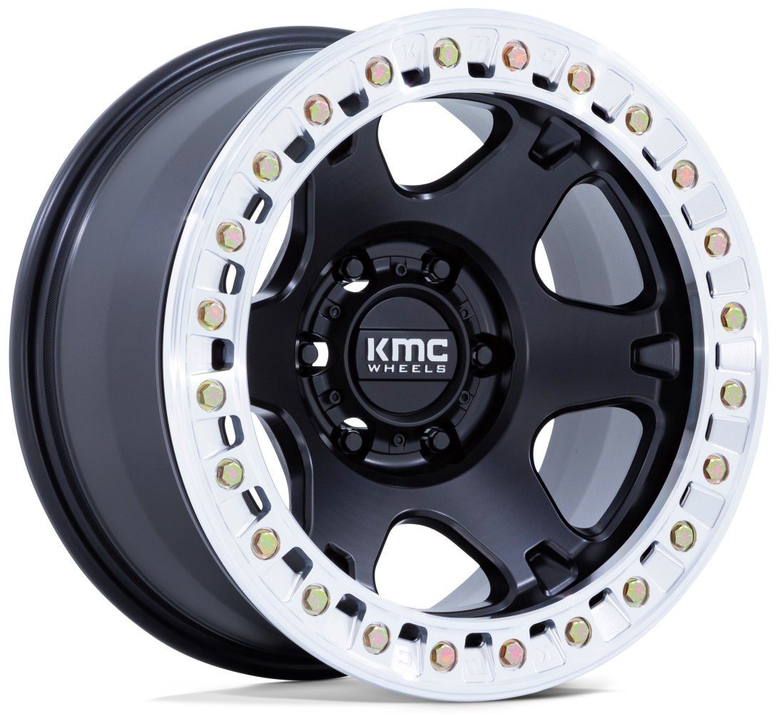 17x9 KMC KM238 VI Beadlock Satin Black w/ Machined Lip (True Beadlock) 8x6.5/165 -38mm