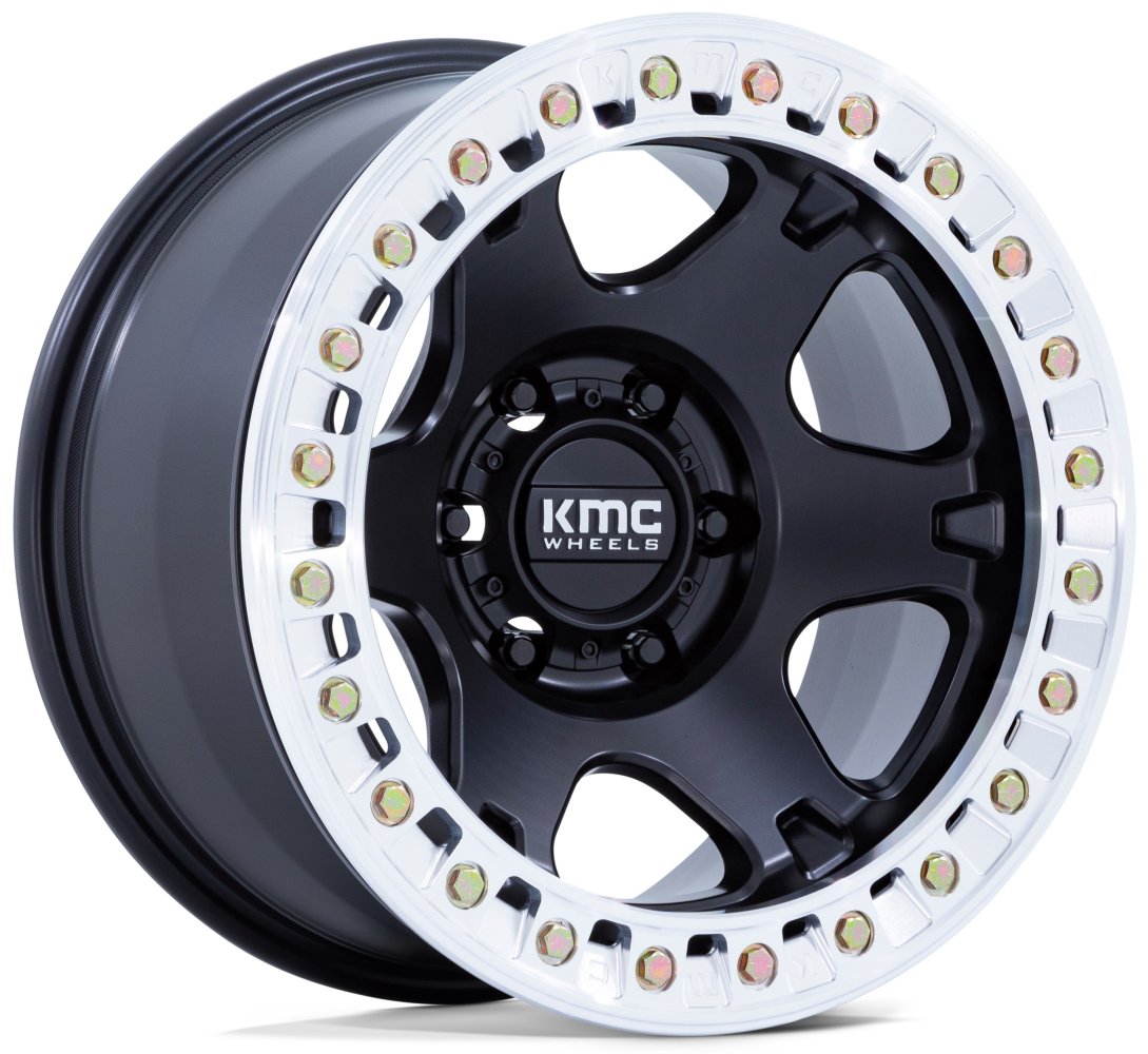 17x9 KMC KM238 VI Beadlock Satin Black w/ Machined Lip (True Beadlock) 6x135 1mm - Flex Offroad