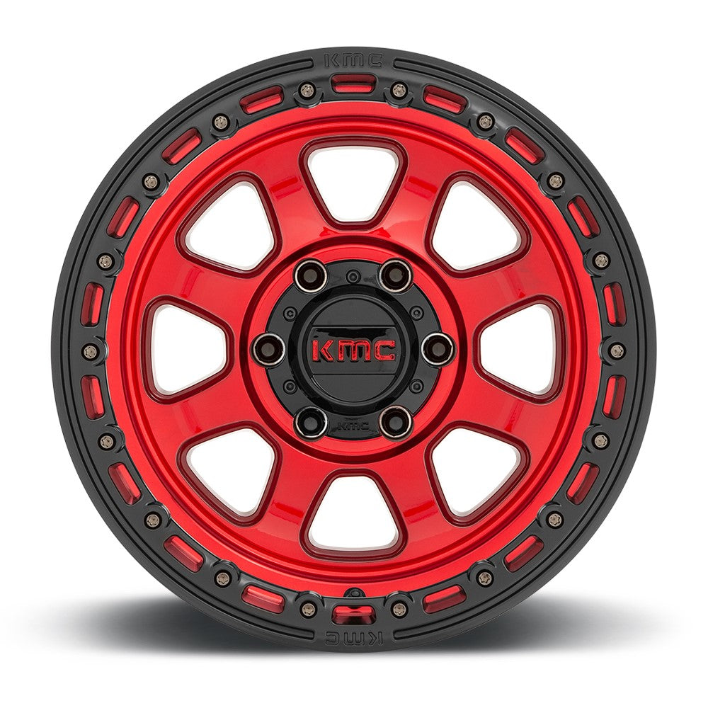 (Clearance - No Returns) 20x9 KMC KM548 Chase Candy Red w/ Black Lip 8x6.5/165 18mm