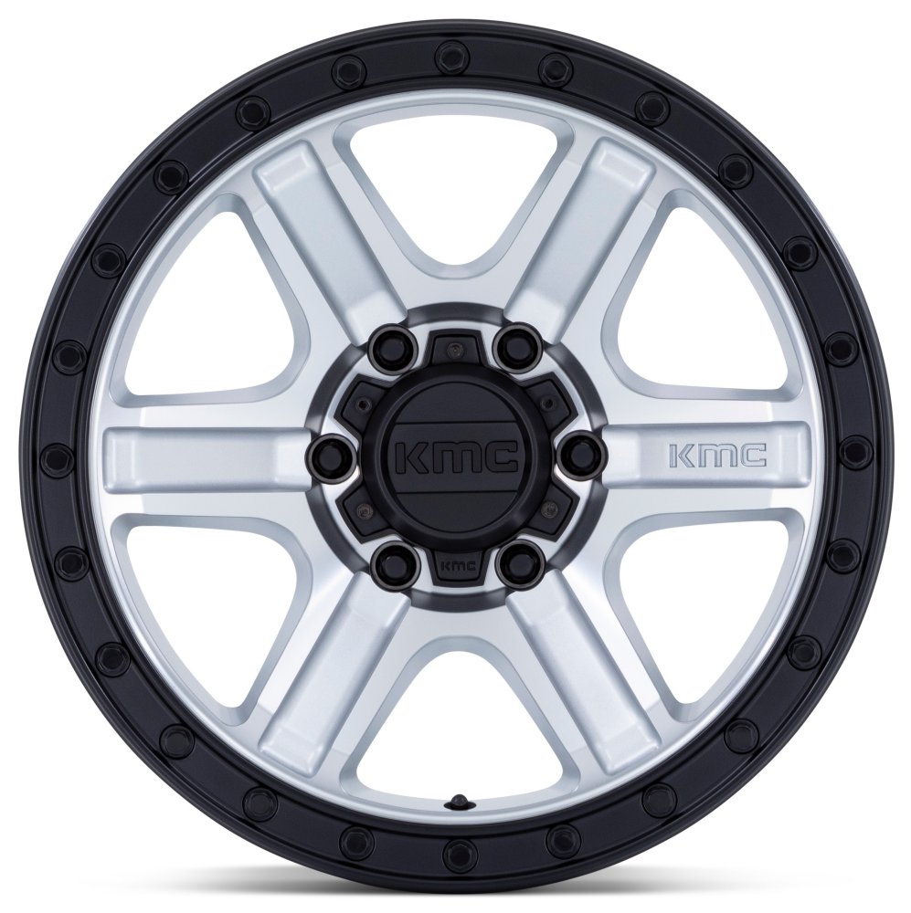 (Clearance - No Returns) 18x9 KM551 Outrun Machined w/ Gloss Black Lip 5x5/127 18mm - Flex Offroad