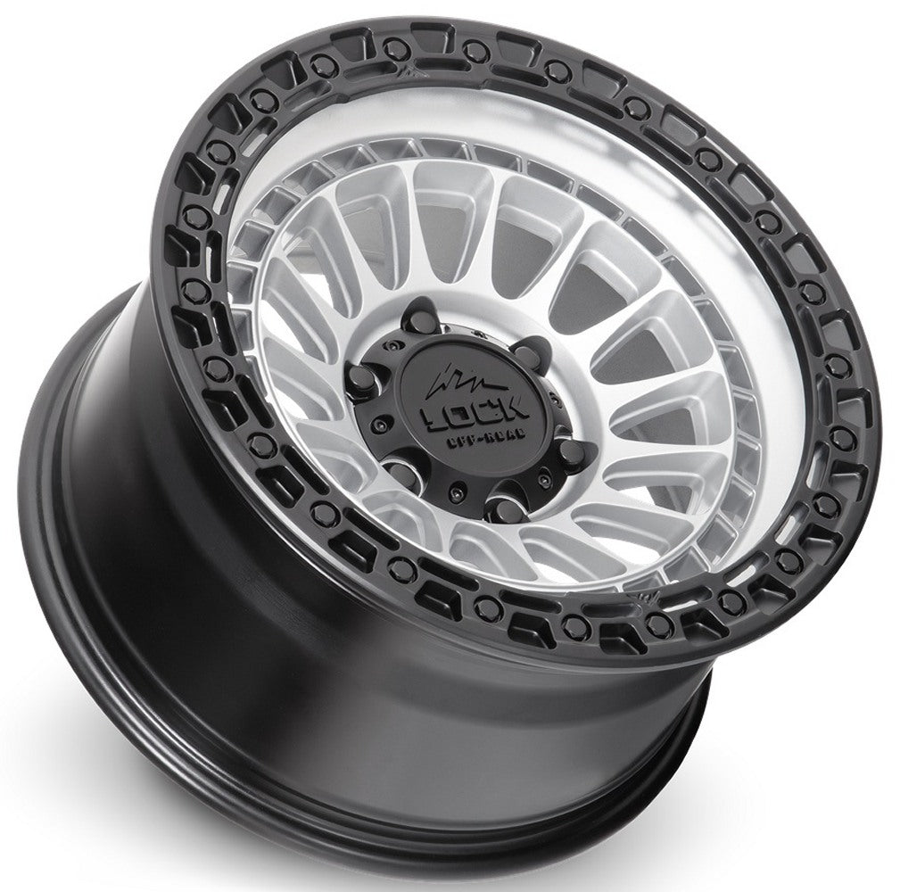 17x9 Lock Off-Road Mojave Matte Silver w/ Matte Black Ring 8x6.5/165 1mm