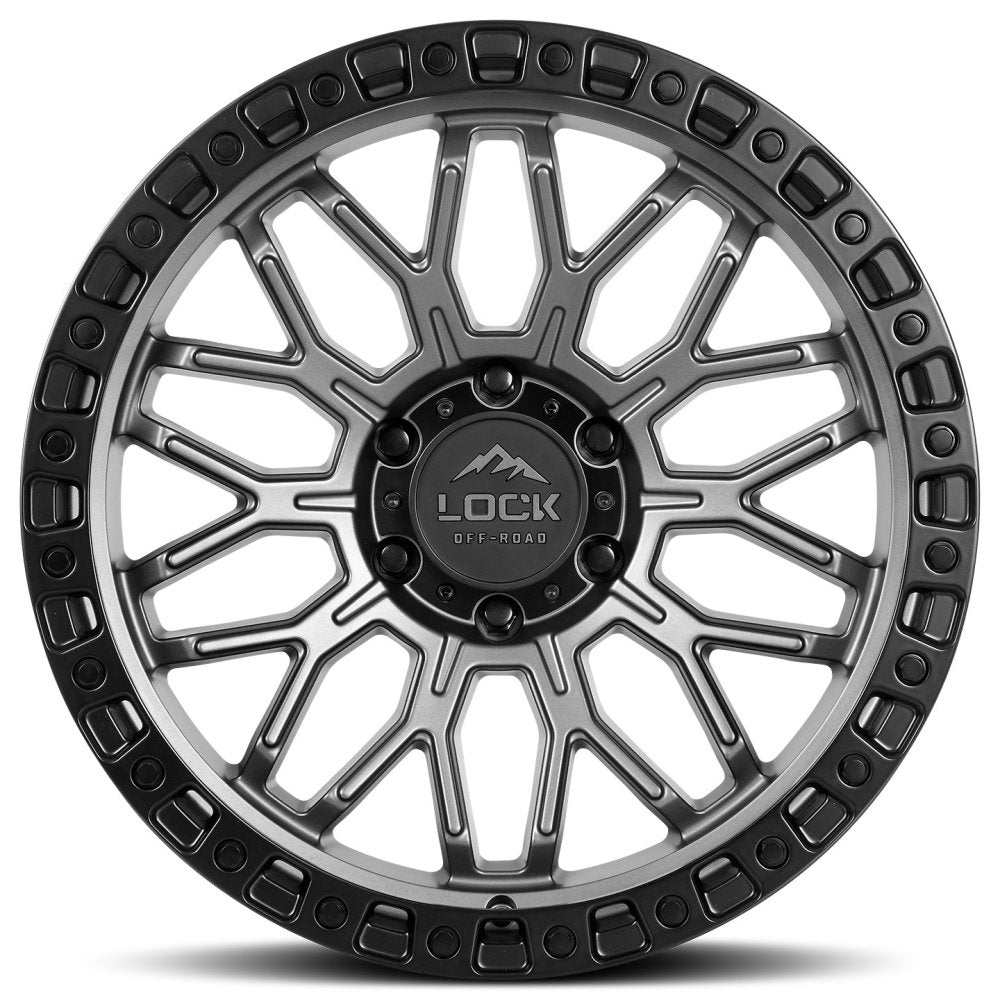 17x9 Lock Off-Road Combat Matte Grey w/ Matte Black Ring 5x5/127 -12mm - Flex Offroad