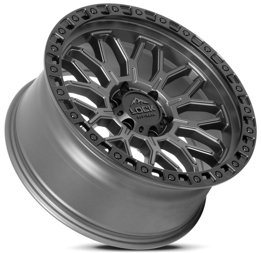 17x9 Lock Off-Road Combat Matte Grey w/ Matte Black Ring 5x5/127 -12mm - Flex Offroad