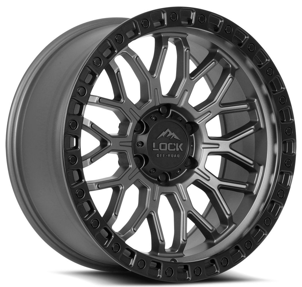 17x9 Lock Off-Road Combat Matte Grey w/ Matte Black Ring 5x5/127 -12mm - Flex Offroad