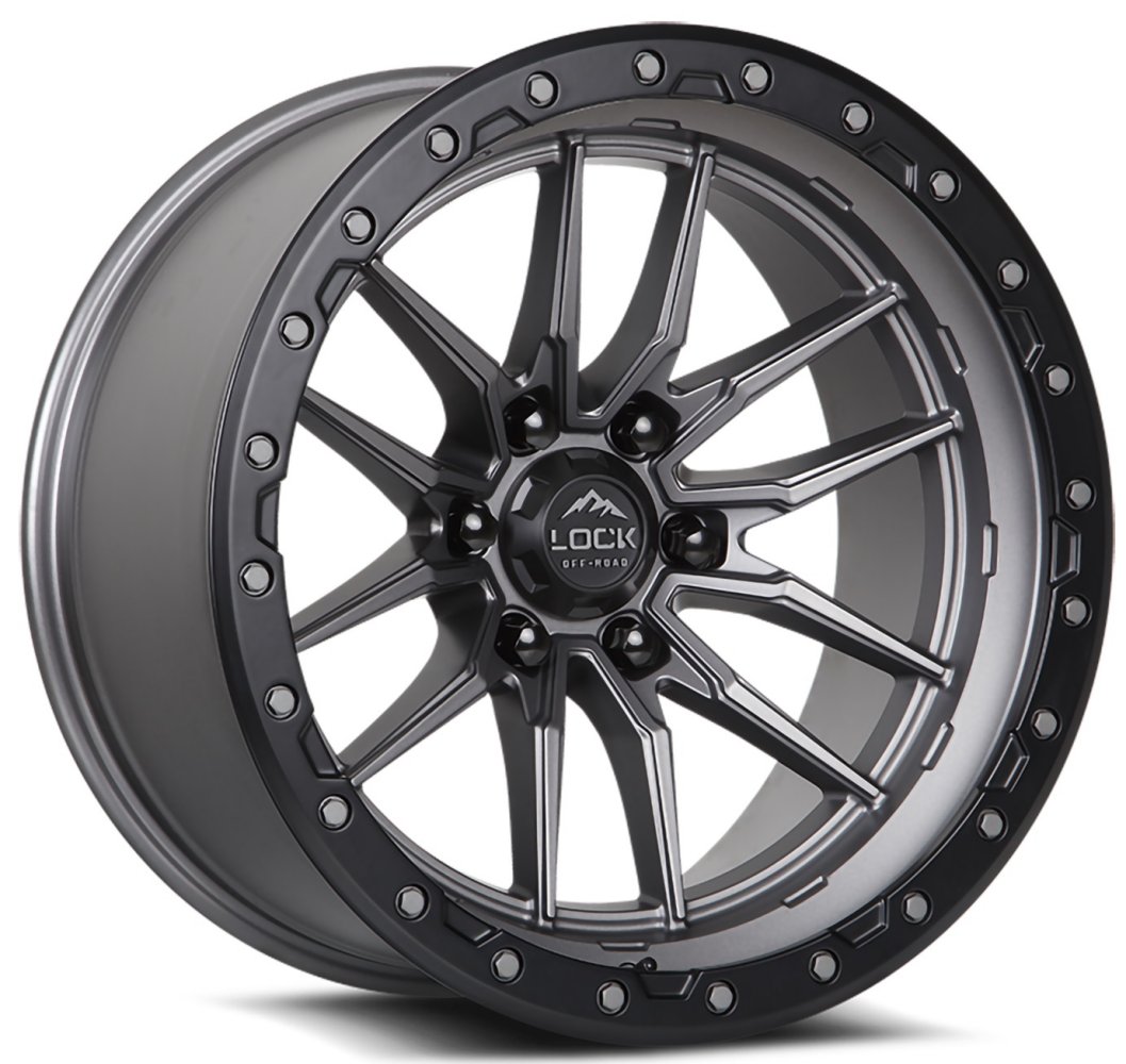 17x9 Lock Off-Road Krawler Matte Grey w/ Matte Black Ring 5x5/127 -12mm - Flex Offroad