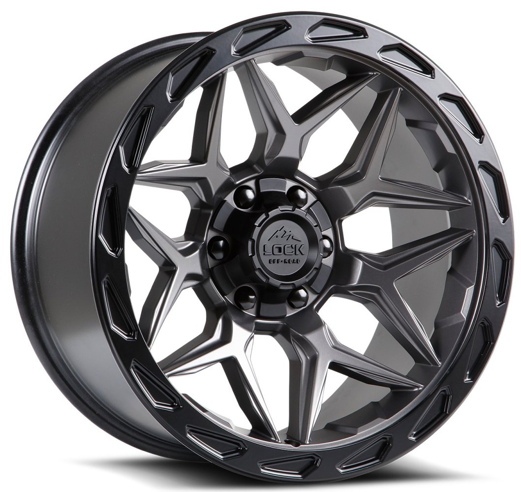 20x10 Lock Off-Road Matrix Matte Grey w/ Matte Black Ring 8x180 -18mm - Flex Offroad