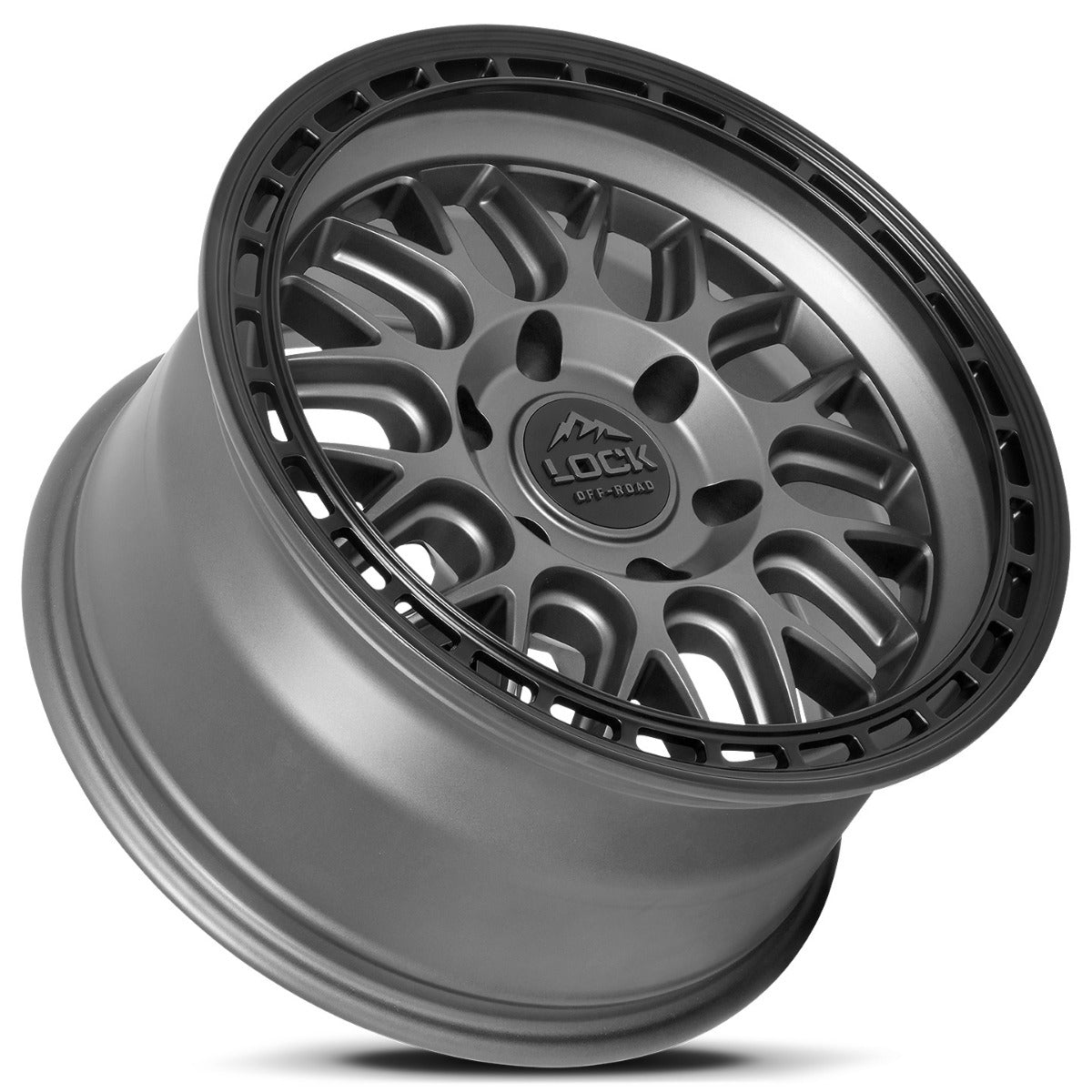 17x9 Lock Off-Road Onyx Matte Grey w/ Matte Black Ring 5x5/127 -12mm - Flex Offroad