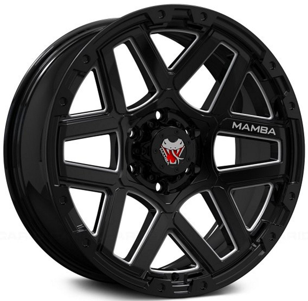 18x9 Mamba Off-Road M23 Gloss Black w/ Machined Ball Cut 5x5/127 -12mm - Flex Offroad