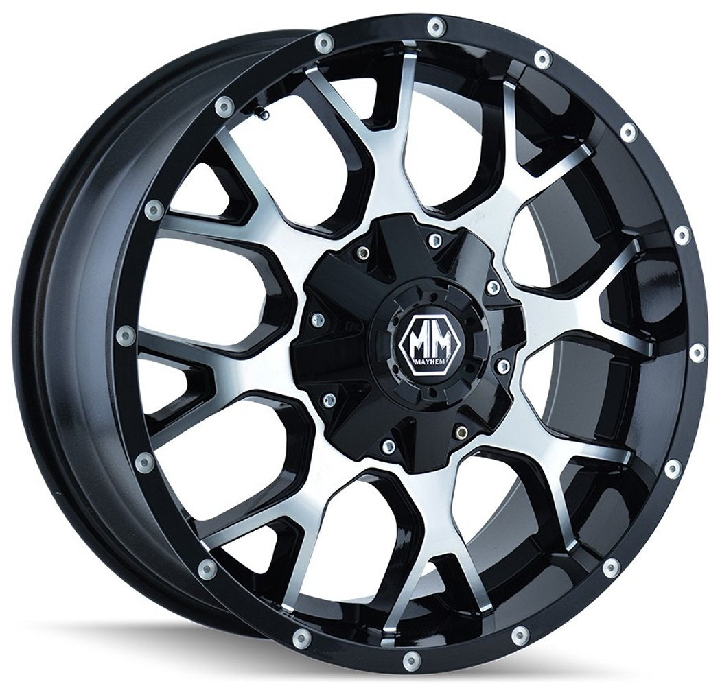 20x9 Mayhem Warrior 8015B Gloss Black w/ Machined Face 8x6.5/165 18mm