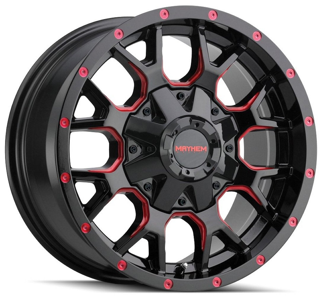 18x9 Mayhem Warrior 8015BTR Gloss Black w/ Prism Red 6x135 6x5.5/139.7 18mm