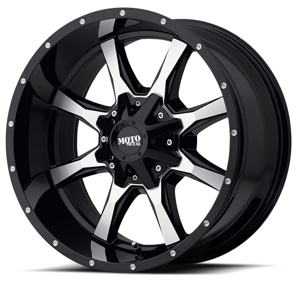 (Clearance - No Returns) 20x12 Moto Metal MO970 Gloss Black Machined (* May Require Trimming) 6x135 6x5.5/139.7 -44mm - Flex Offroad
