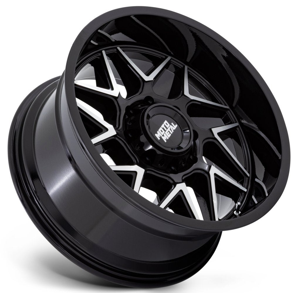 (Clearance - No Returns) 20x9 Moto Metal MO812 Turbine Gloss Black Machined 6x5.5/139.7 20mm