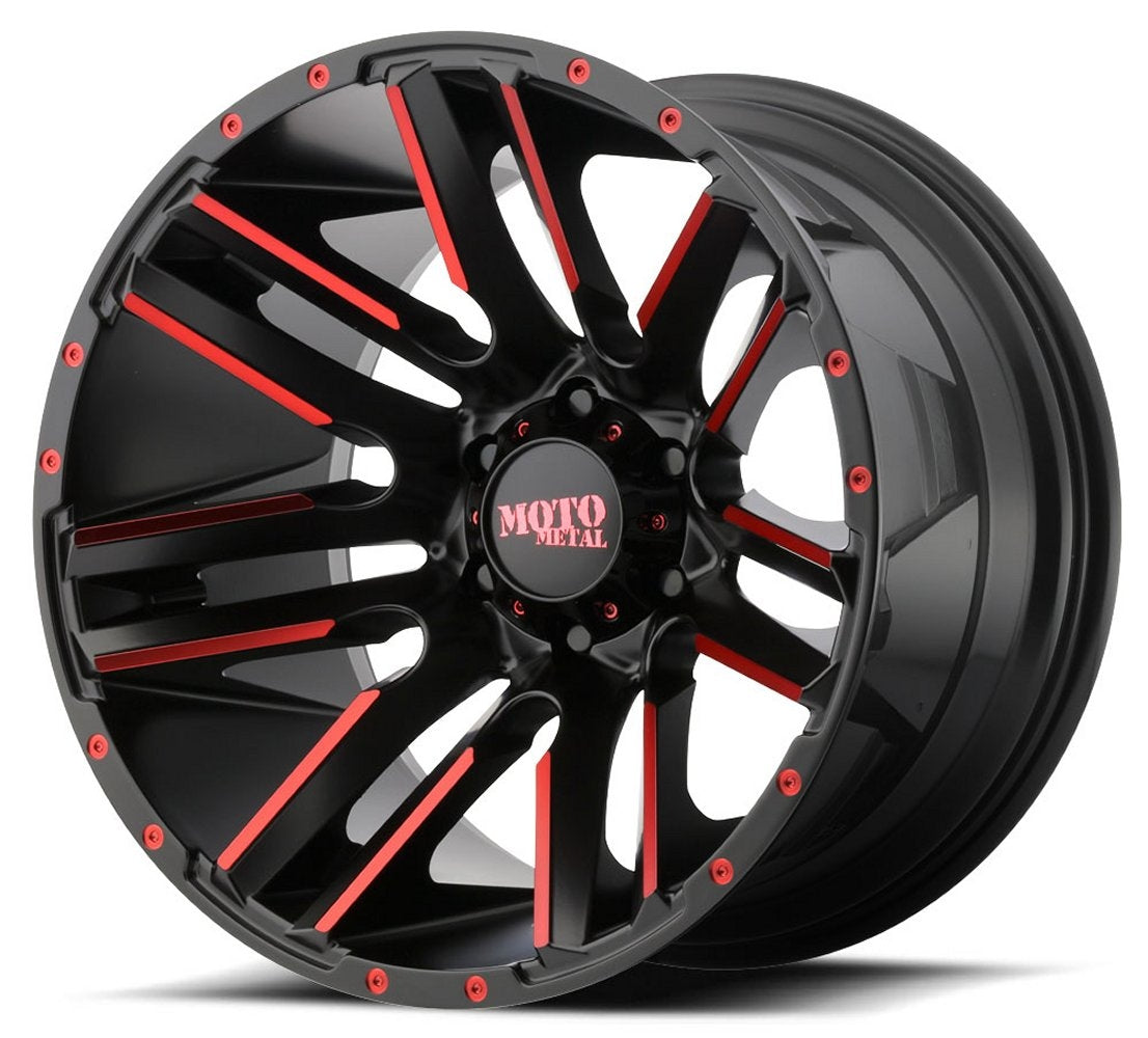 (Clearance - No Returns) 20x10 Moto Metal MO978 Razor Satin Black Machined w/ Red  5x5/127 -24mm