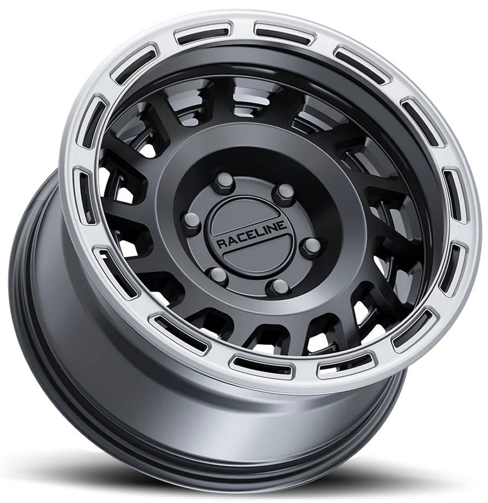 18x9 Raceline 957BS Halo Satin Black w/ Silver Ring 8x6.5/165 18mm - Flex Offroad