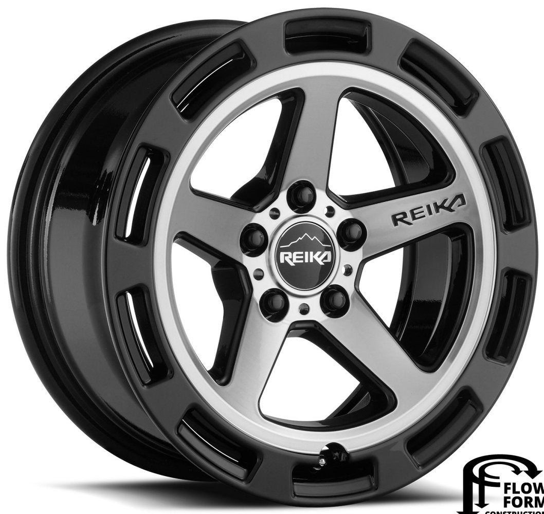 (Clearance - No Returns) 17x8 Reika R20 Teton Gloss Black Machine Face 5x4.5/114.3 38mm - Flex Offroad