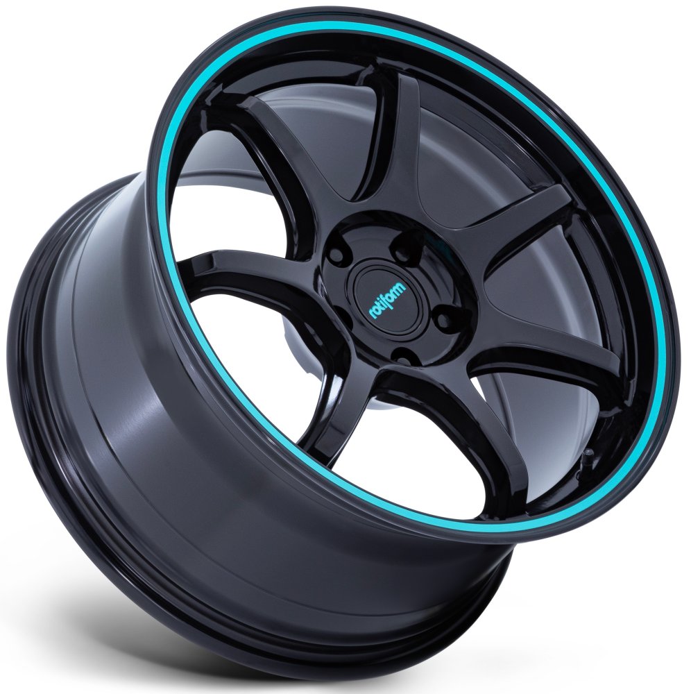 19X9.5 Rotiform LBPU Gloss Black w/ Teal Stripe RC208 5x100 40mm