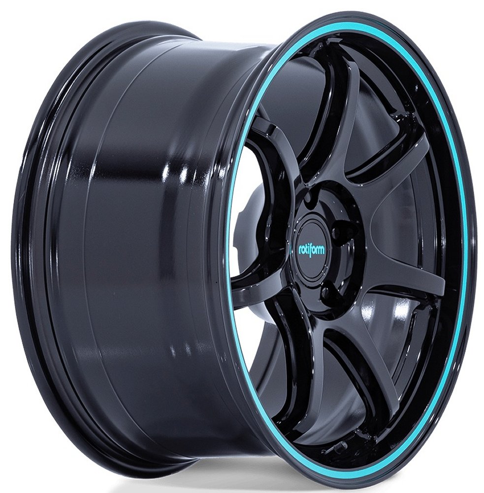 19X9.5 Rotiform LBPU Gloss Black w/ Teal Stripe RC208 5x100 40mm