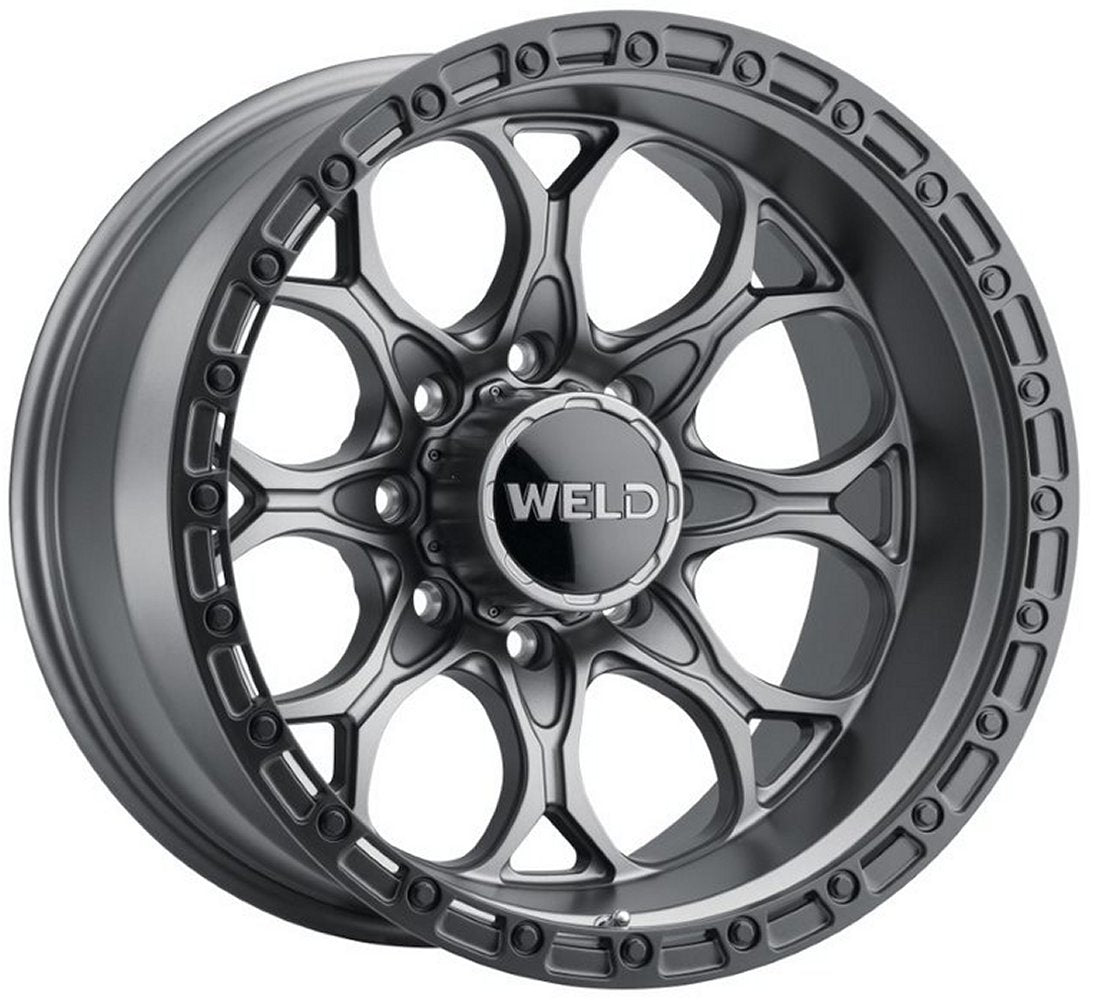 20x10 Weld Off-Road Ledge W107 Satin Gunmetal w/ Satin Black Lip (Rotary Forged) 8x170 -18mm - Flex Offroad